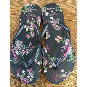 New! Haviana’s x Victorias Secret Black Floral Filp Flops Sz 6